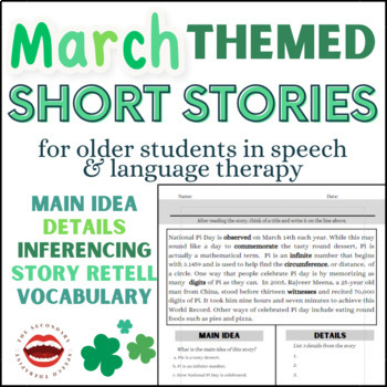 Preview of March Main Idea, Inferencing, Details, Story Retell, Vocabulary: Speech Therapy