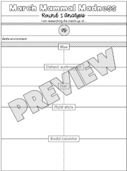 March Mammal Madness Animal Match-up Graphic Organizer by Big Red Science