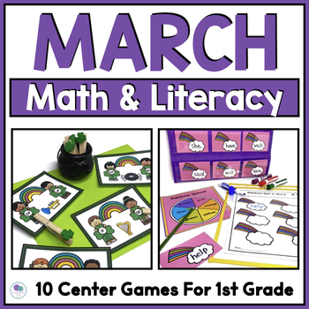 Preview of March Math And Literacy Centers For First Grade | Low Prep St. Patricks Day