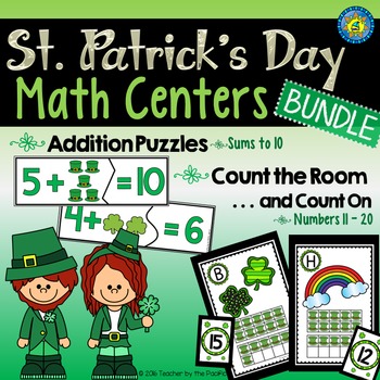 Preview of March Math Centers Count the Room and Addition Puzzles Sums to Ten BUNDLE