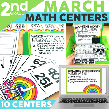 Preview of St. Patrick's Day Math Centers and Games for 2nd Grade - Spring Activities
