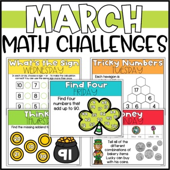 Preview of March Math Challenges for 2nd Grade | St. Patricks Math Activities