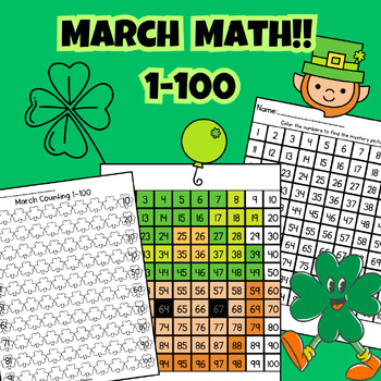 Preview of March Math! Counting, Writing and Mystery Number Coloring 1-100!