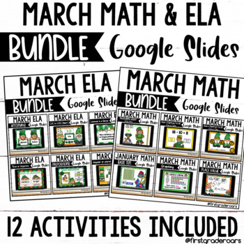 Preview of March Math & ELA Google Slides Digital Bundle Distance Learning