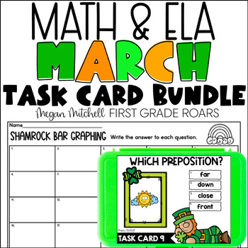 Preview of March Math & ELA Task Card Activities Centers, Scoot, & Morning Tubs