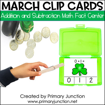 Preview of Math Facts Clip Cards Addition and Subtraction Within 10 March Math Centers