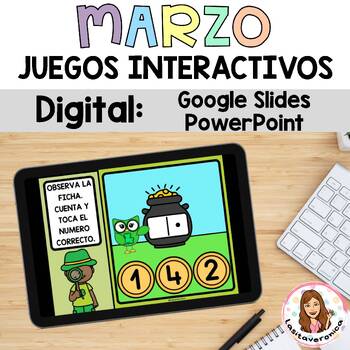 Preview of March Math & Literacy Digital Games. Juegos interactivos Spanish. St. Patrick