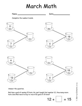 free march math activities page for kindergarten