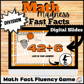 Preview of March Math Madness Division Digital Fast Facts Game | Fact Fluency Test Prep 