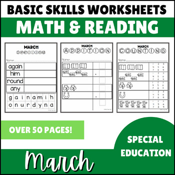 Preview of March Math & Reading Basic Skills for Special Education