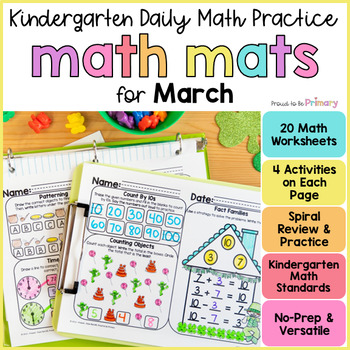 Preview of March Spring Math Worksheets Morning Work - Kindergarten Math Spiral Review