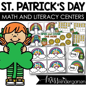Preview of St Patricks Day Centers March Kindergarten Math and Literacy Activities