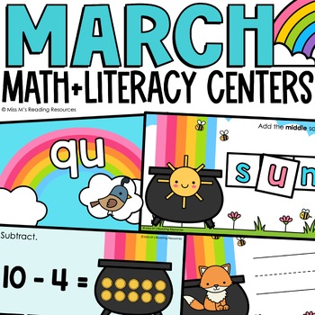 Preview of March Spring Math and Literacy Centers | Kindergarten Math and Literacy Centers