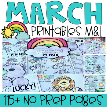 Preview of March Math and Literacy Worksheets and Printables for Kindergarten