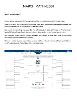 Preview of 2024 March Mathness Madness NCAA Basketball Probability and Statistics Lesson