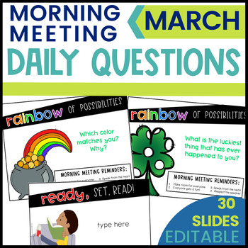 Preview of March Morning Meeting Questions | Question of the Day Slides | St Patricks Day