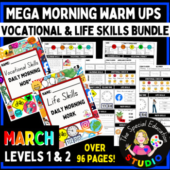 Preview of March Morning Work Bundle Special Education Life Skills & Vocational Warm Up