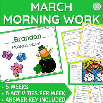 Preview of March Morning Work or Early Finishers - Print-&-Go - 5 Weeks - Grades 3 and 4