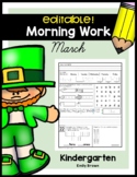 March Morning Work • Kindergarten Spiral Review • Editable!