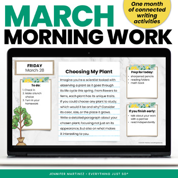 Preview of March Morning Work - Daily ELA Bell Ringer Writing Prompt Slides for 3rd 4th 5th