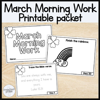 Preview of March Morning Work Printable Packet! Preschool + Kindergarten Bible Curriculum