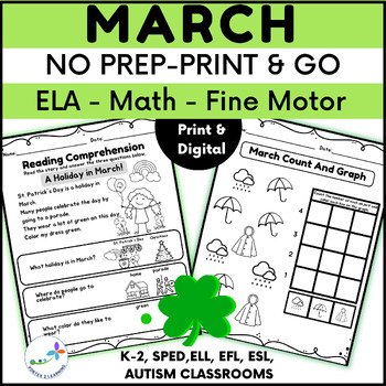 Preview of March Morning Work: Spring Math, ELA, Fine Motor Activities & St. Patrick's Day