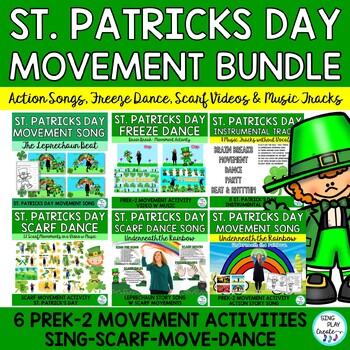 Preview of St. Patrick's Day PreK-2 Movement Activity Bundle : Scarf, Freeze Dance, Songs