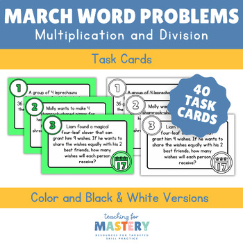 Preview of March Multiplication and Division Word Problems Task Cards