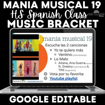 Preview of March Music Bracket for High School Spanish class - mania musical bell ringers