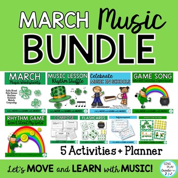 Preview of March Elementary Music Lesson Bundle of Music Activities K-6