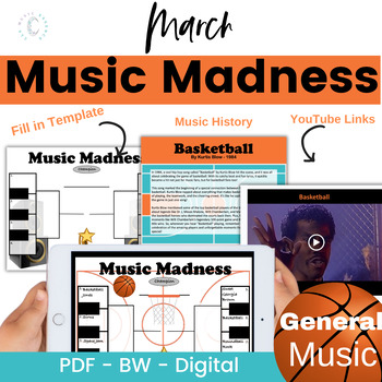 Preview of March Music Madness Bracket Basketball Songs & DIY Editable Template History