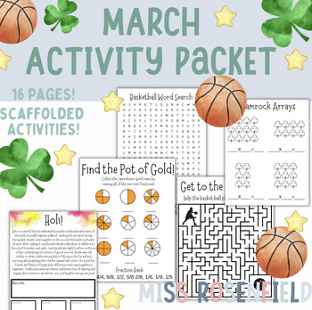 Preview of March NO PREP Activity Packet | St. Patrick's, Holi, March Madness | Scaffolded!