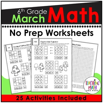 March Math Worksheets 6Th Grade | March Math Activities Grade 6 | Tpt