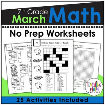 Preview of March Math Worksheets 7th Grade