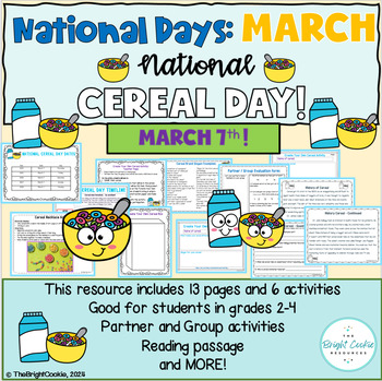Preview of March National Cereal Day! Engaging Activities!