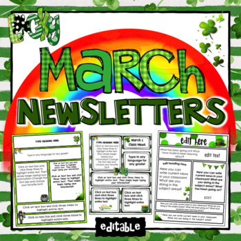 Preview of March Newsletter Teacher Templates- Editable