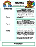 March Newsletter Template with Home Connections for Preschool