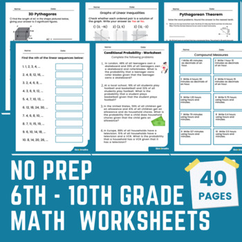 Preview of March No Prep Middle School and High School Math Packet