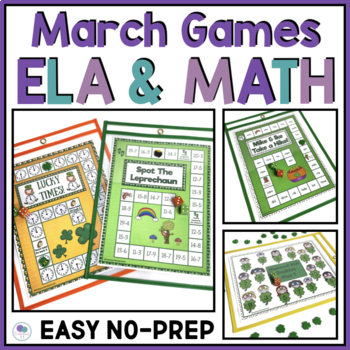 Preview of March No Prep Packet Math And Literacy Games Kindergarten And First Grade