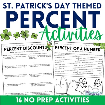 Preview of Percents No Prep Worksheets and Activities | St. Patrick's Day Math Activities