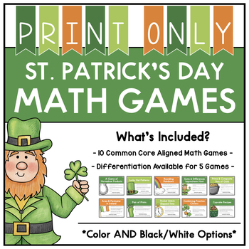 Preview of March: PRINT St. Patrick's Day Math Centers