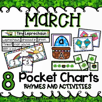 Preview of Pocket Chart Center Spring St. Patrick's Day Easter Kites Rainbows