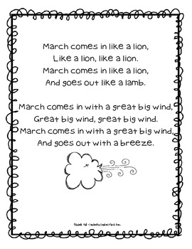 March Poem for K-1 by Elizabeth Hall- Kickin' it in Kindergarten