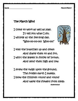 March Personification Poem by Cool Teaching Stuff | TpT