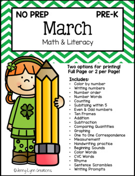 Preview of March Pre-K Math & Literacy