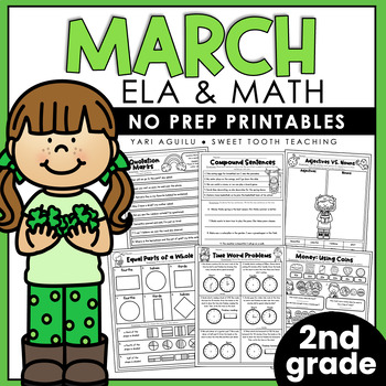 Preview of March No Prep Printables | 2nd Grade Spring Worksheets | Grammar, Reading & Math