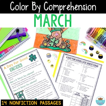 Preview of March Reading Comprehension Nonfiction Passages Color By Comprehension