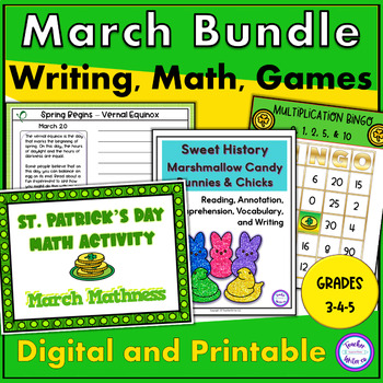 Preview of March Reading Comprehension Writing & St. Patrick's Day Math