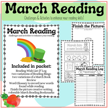 Preview of March Reading Packet: Reading Logs, Wish Lists, Challenges & Activities