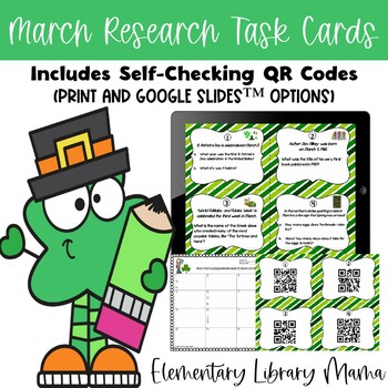 Preview of March  Research Task Cards with Self-Checking QR Codes